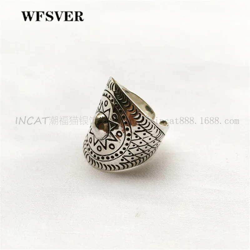 

WFSVER 925 Sterling Silver Ring For Women Korean Style Wide Face Sun Pattern Opening Adjustable Ring Female Fashion Jewelry