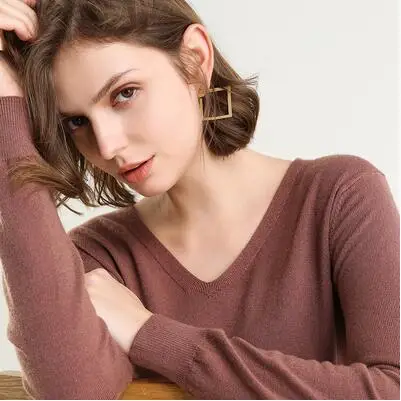V Neck Russet-red Женский стрейчевый джемпер GCAROL, вязаный свитер с круглым и V-образным вырезом, трикотажный пуловер в стиле минимализма с содержанием шерсти 30%, свитер для офиса размера 3XL - Цвет: V Neck Russet-red