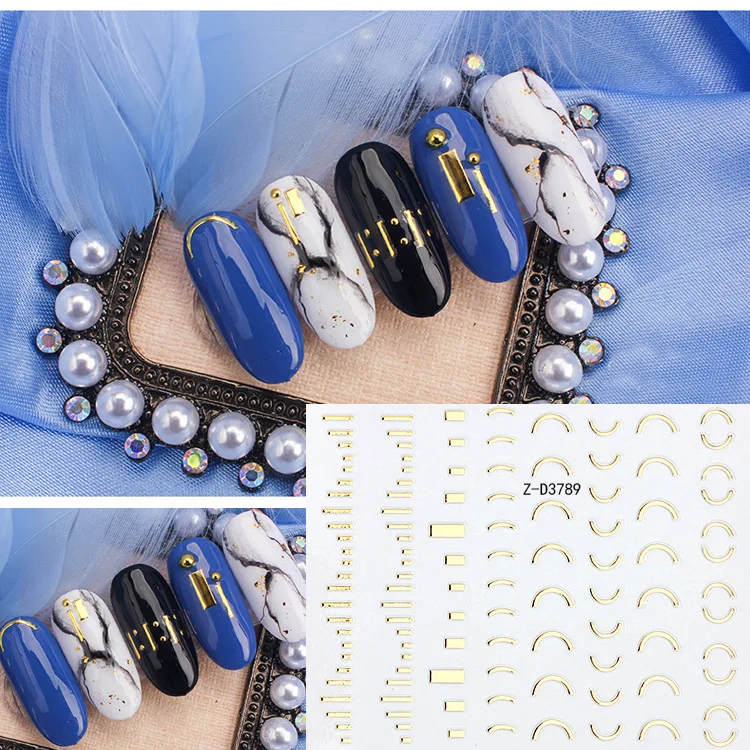 

Nail Art Stickers Double Stereo Hot Gold Lines Horizontal Corrugated Stickers Nail Stickers nail 3d flower Stickers