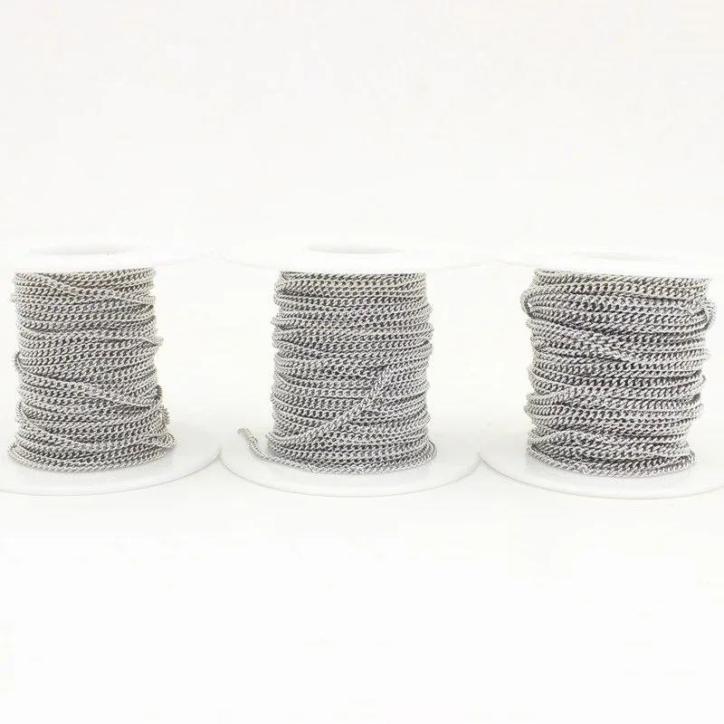 

10 Yard/roll 316L Stainless Steel Never Fade 1.5 2.0 2.5 3mm Cable Rolo Link Twisted Chain for DIY Anklet Bracelet Jewelry Craft
