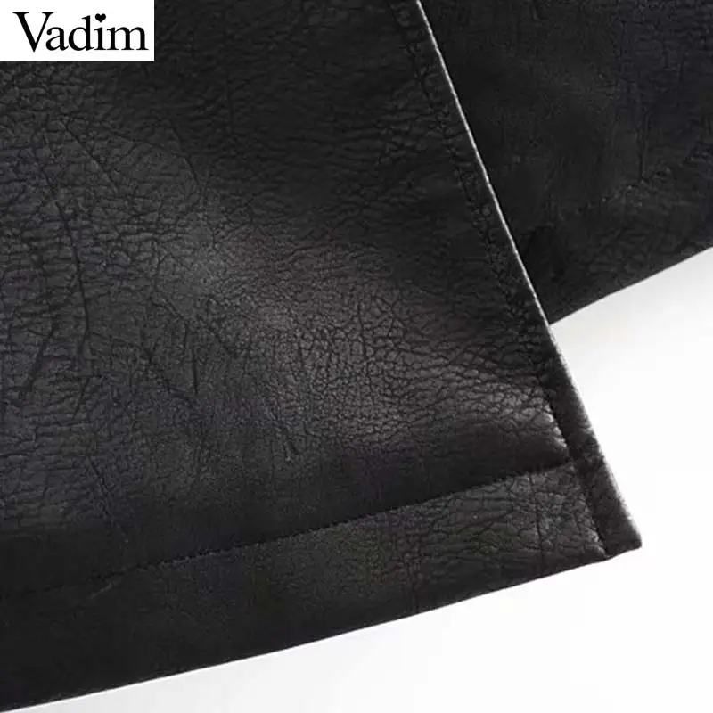 Vadim женское черное мини-платье из искусственной кожи в стиле ретро с v-образным вырезом и регулируемыми бретельками, сексуальное женское Повседневное платье с открытой спиной и карманом, vestidos QD057