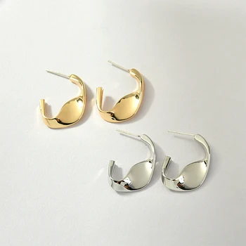 

S925 Silver Pin Simple High-Grade Elegant Twisted U-Shaped Ear Pin Earrings DIY Maintains Color Plated 14K Gold Ear Stud 2pcs