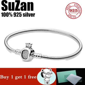 

Suzan Authentic original logo 100% 925 sterling silver pan charm chain bracelet women fashion classic snake bracelet DIY jewelry
