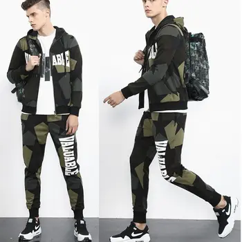 

Spring and autumn camouflage plus size loose sweater men's sports suit European and American men's hoodies men's casual suits