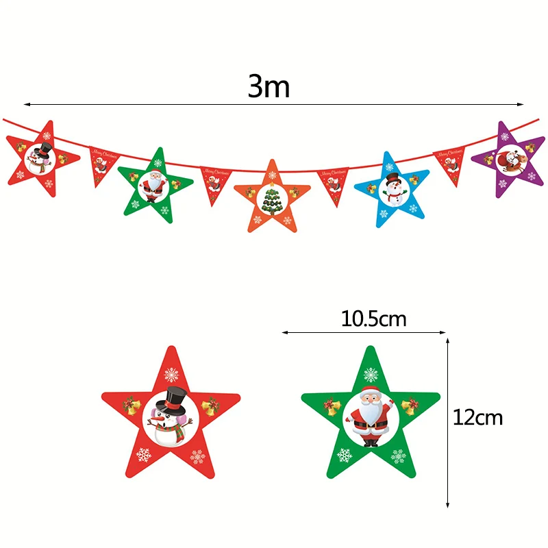 3 м Рождественское украшение Баннер Санта Клаус Снеговик Олень Рождественское дерево носок звезда настенный Бумажная гирлянда для нового года Рождество украшения - Цвет: G13 star