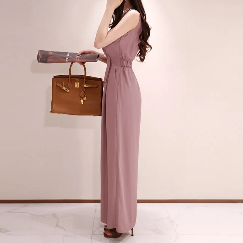 Summer Female Elegant Loose Jumpsuit Trousers Women Casual Long Wide Leg Pants Office Lady Overalls