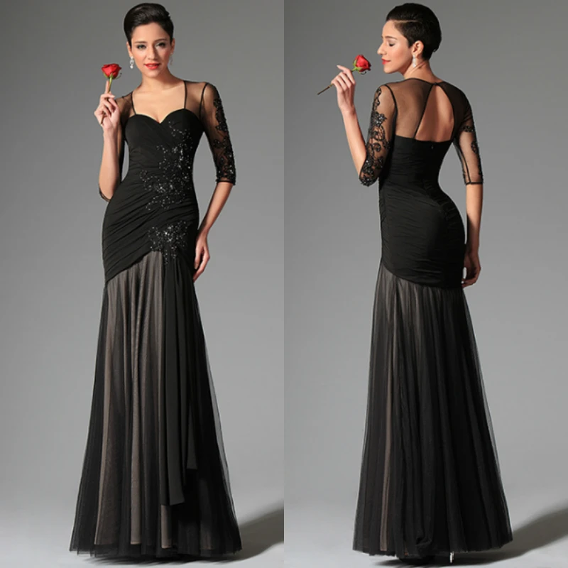 

new style vestido de noiva party gown 2020 sexy sweetheart black evening half sleeve robe de soiree