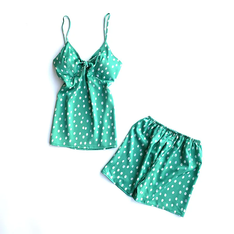 

2020 Spring Summer Women Pajamas Sets With Shorts Sexy Satin Flower Print Silk Pyjama Nightsuits Pajamas For Women Chest Pads