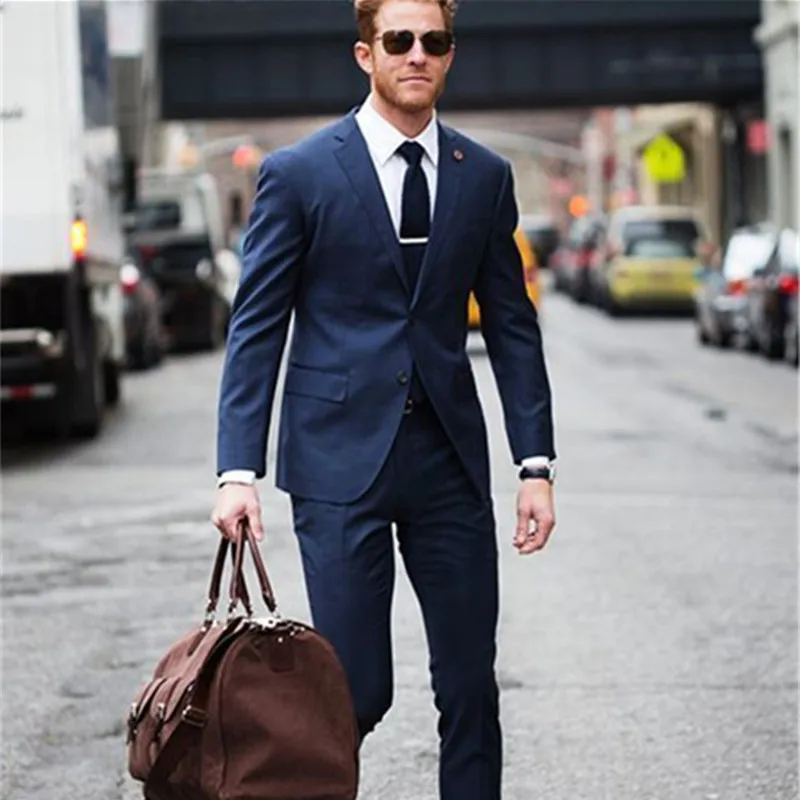 

Navy Blue Slim Fit Blazer Masculino Men Suits Custom Made Costume Homme men Suit Wedding Groom 2020 Tuxedos (jacket+pants)