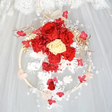 IFFO корзина невесты букет, Вечные розы цветы свадебные букет, ручной работы Роскошный Жемчужный Хрустальный букет Романтическая свадьба