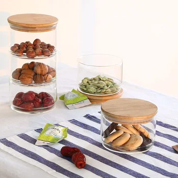 

1PC Free Combination Food Storage Glass Jar Kitchen Storage Bottles Sealed Cans with Bamboo Cover Glass Jars Tea Bo JO 1083
