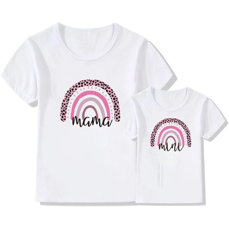 1Pc Rainbow Mother Daughter T-shirts Summer Family Matching Outfits Mom Baby Mommy and Me Clothes Woman Girls Cotton Tops
