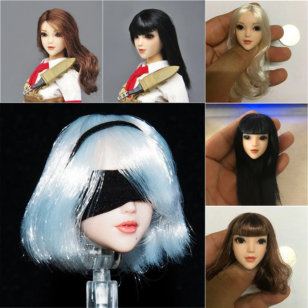 1/6 Scale 2B Female Head Sculpt Movable Eyes fit Phicen Hot Toys Body Figure Toy 