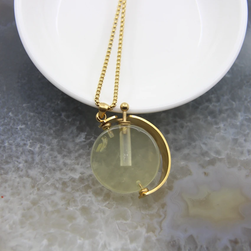 Round Shape Chakra Rose Quartzs/AmethystsPerfume Bottle Pendant Necklace,Healing Lemon Crystal Essential Oil Diffuser Vial