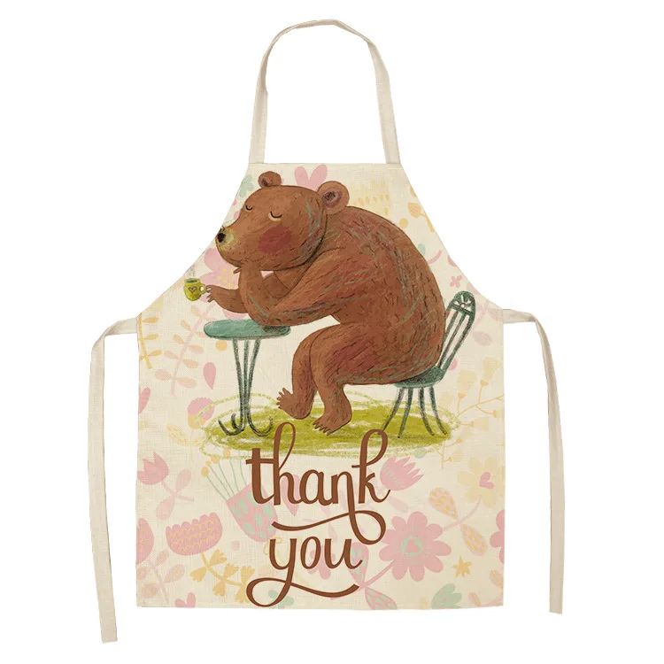 1 Pcs Lovely Cartoon Rabbit Printed Kitchen Aprons for Women Kids Sleeveless Cotton Linen Cooking Cleaning Tools - Цвет: 9