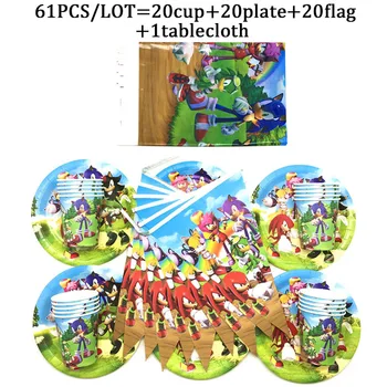 

Sonic the Hedgehog Birthday Theme Party Decoration Flags Tableware Paper Cup Plate Baby Shower Tablecloth Kids Party Supplies
