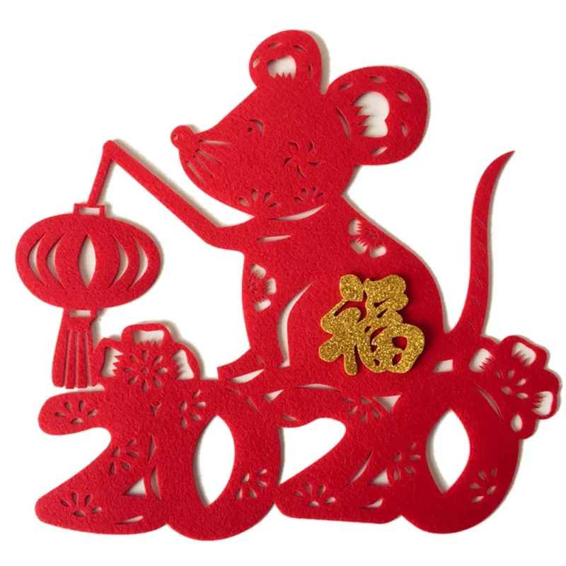 

2020 Chinese New Year Of Rat Felt Wall Stickers Door Sticker,Non-woven Spring Festival Blessing Sticker For Home Decor