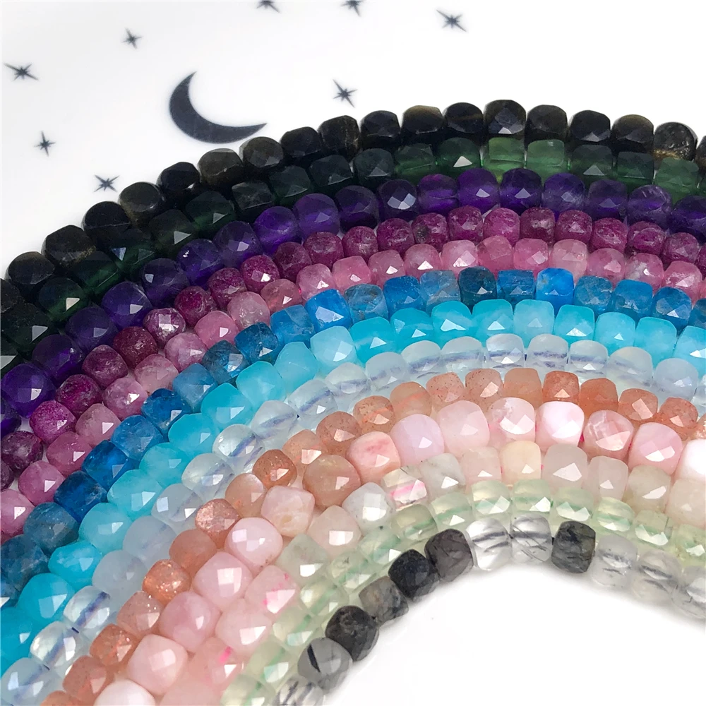 

Wholesale Natural Stone Cube Faceted Beads accessories 4mm Tiny FashioneCharms Crystal DIY Gem Beads For Jewelry Making Bracelet