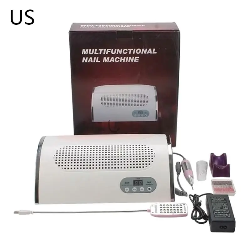 

EU US 4 in 1 Multi-function Electric Nail Drill Boring Machine Dust Suction Cup Collector Nail Dryer Lamp Polishing Art Tool