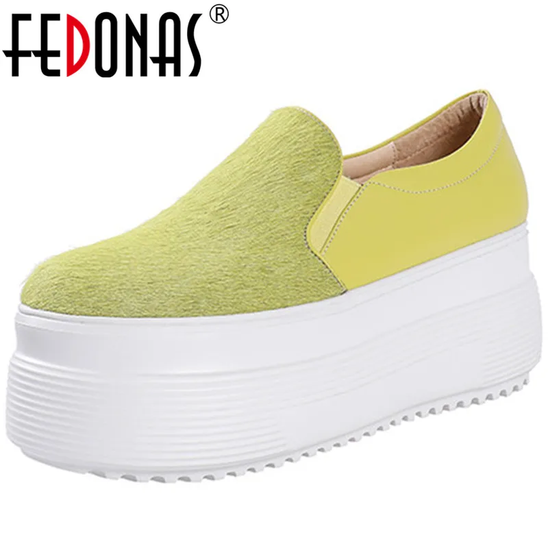 

FEDONAS New Women Platforms Flats Party Rome Pumps Spring Summer Round Toe Shoes Sweet Shoes Genuine Leather Fur Shoes Woman