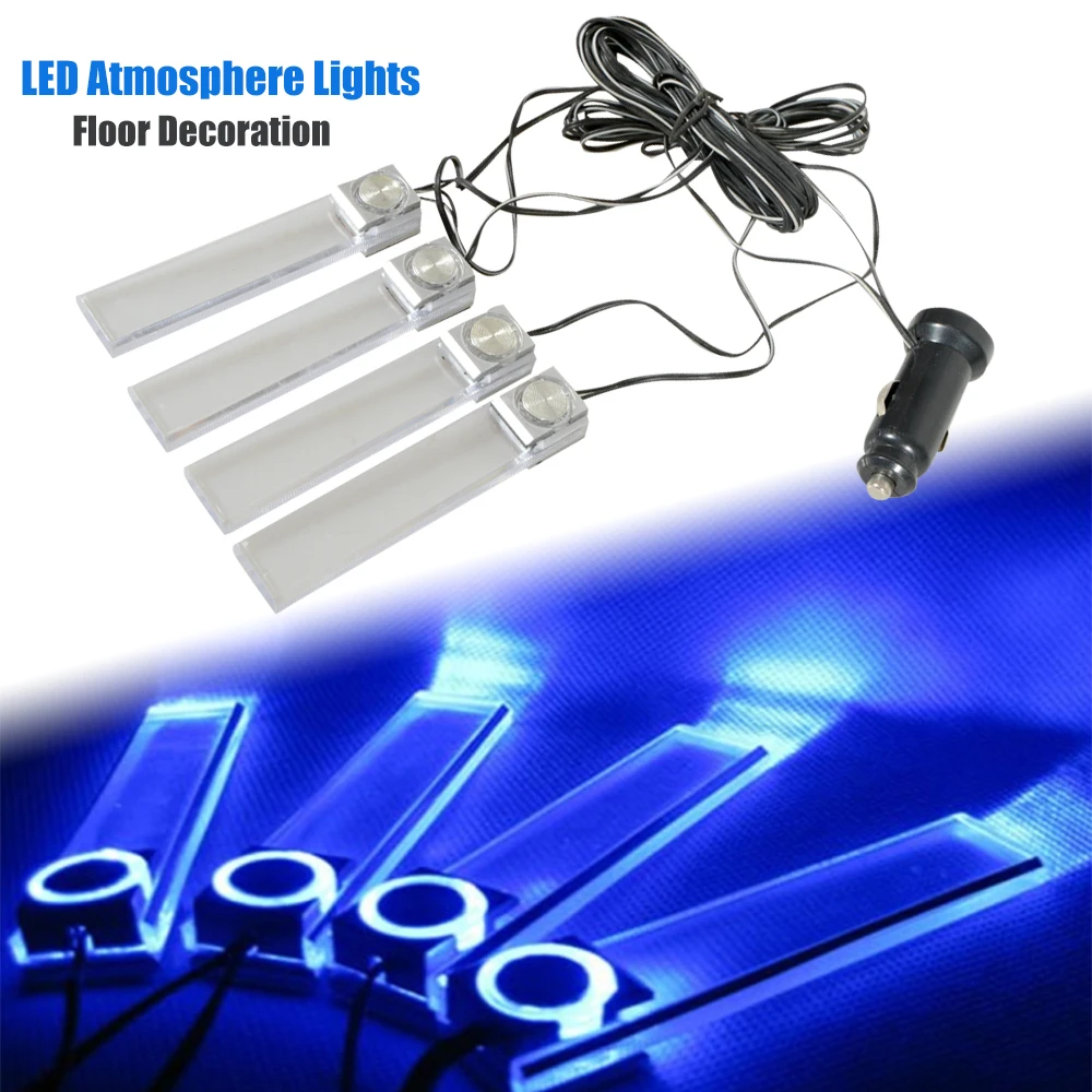 

4x Car Interior Atmosphere Light Strip Blue LED Dash Floor Foot Light Decorative Lamp Interior RV Camper Accessories Universal