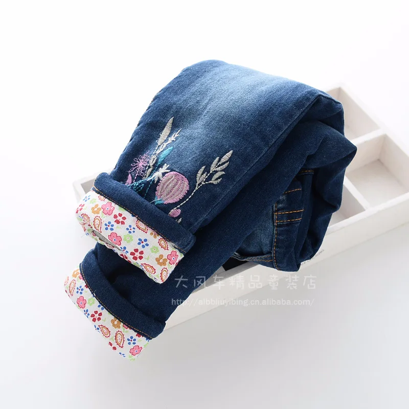 

1016-11 2019 Winter New Style Cartoon Embroidered Girls Thick Quilted Cowboy Cotton-padded Trousers