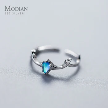 

Modian Colorful Crystal Elk Pattern Sterling Silver 925 Ring for Women Open Adjustable Antlers Finger Ring Fine Jewelry 2020 New