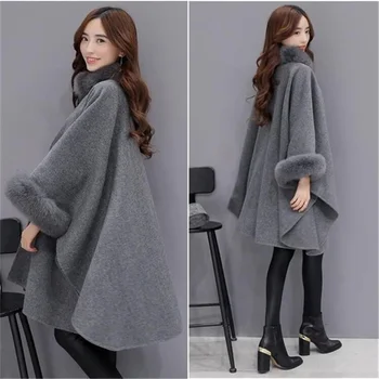

2020 Winter Womens Cloak Big Fur Collar Plus Size Wool Coat Long Winter Jackets Parka Coats Outerwear