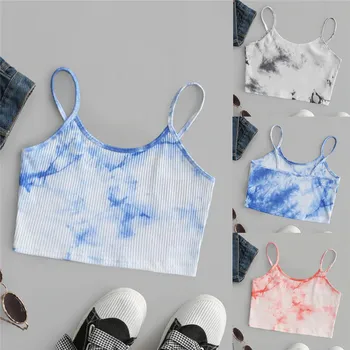

Streetwear Fashion Women Sling Crop Tops Summer Sleeveless Tops Boho Camis Tie Dye Print Tanks Camis Tees