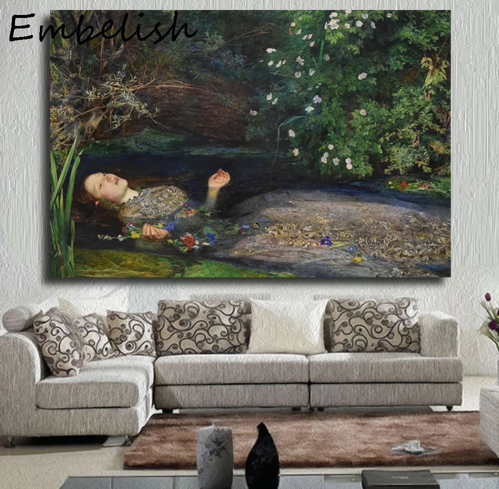 John Everett Millais Depicting The Scene Of Hamlett Leo Philia's Drowning Wall Pictures For Living Room Home Decor Fra | Дом и сад