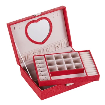 

Luxury Girls Jewelry Box with Mirror PU Leather Necklace Earring Boxes Jewelry Storage Organizer Travel Cosmetic Jewelry Casket