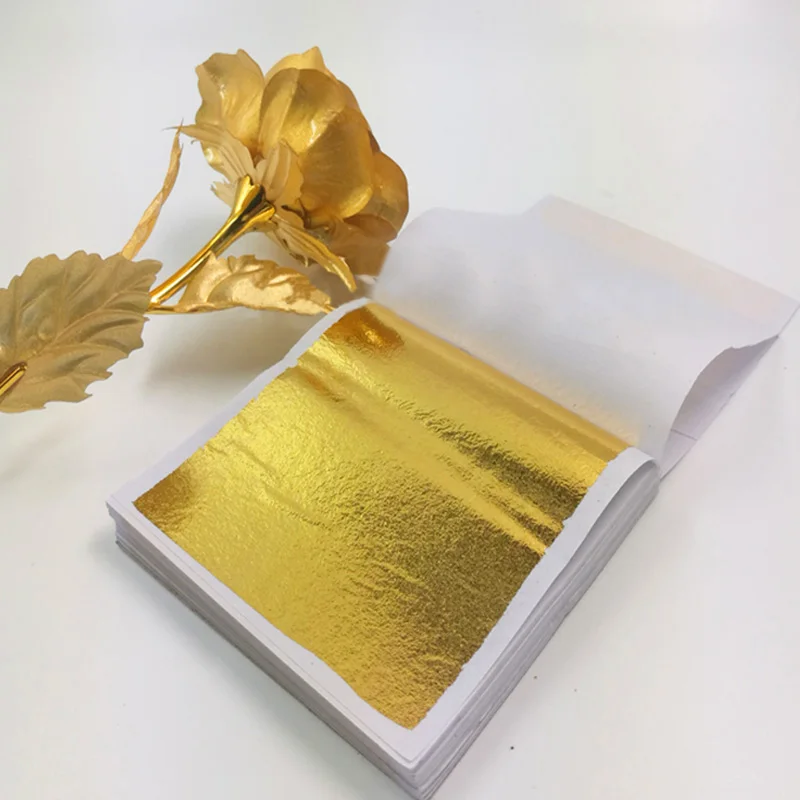 100 Sheets Gold Silver Copper Gilding Gold Foil Leaf Paper Cake DIY Decor 