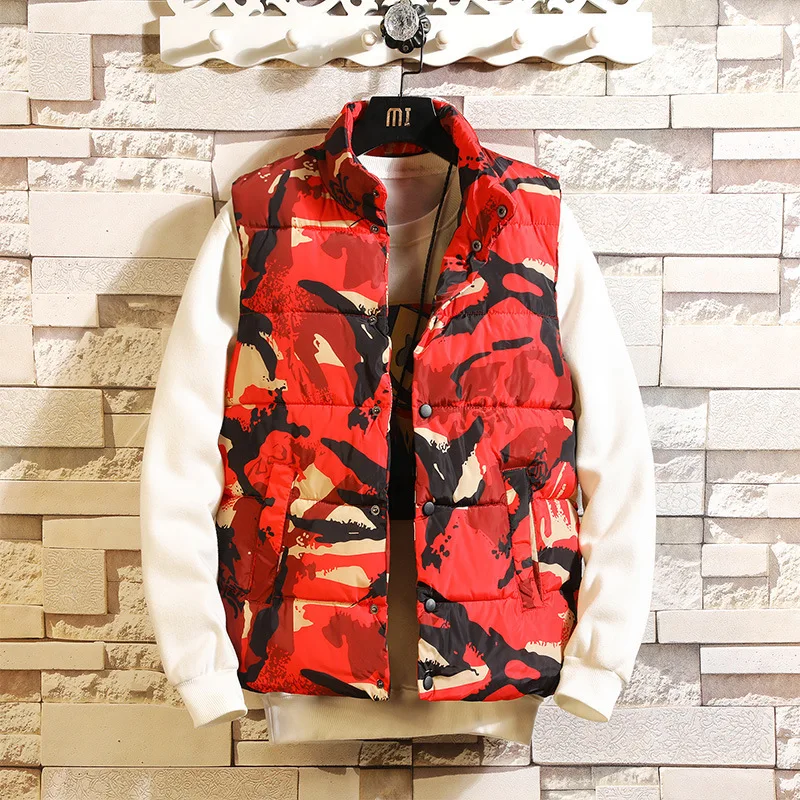 

2019 Male Thickening Self-cultivation Camouflage Stand Lead Down Cotton Vest Vest