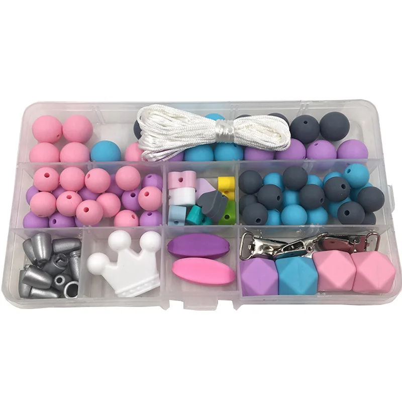 

84Pcs Baby Teether Set Unfinished Chewable Silicone Round & Hex Beads DIY Jewelry Teether Necklace Baby Shower Teething Toy Gift