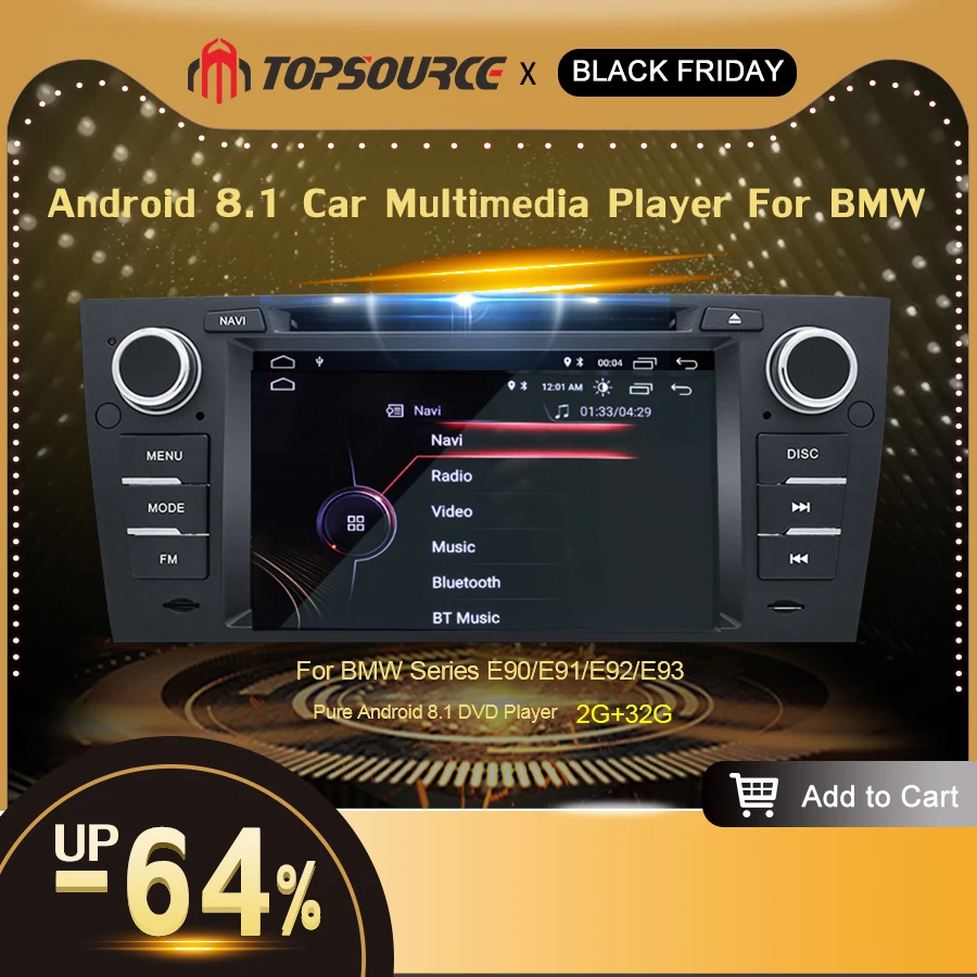 

TOPSOURCE Android 8.1 Car Multimedia Player 1 Din DVD GPS For BMW series E90 / E91 / E92 / E93 DVD Player FM Radio