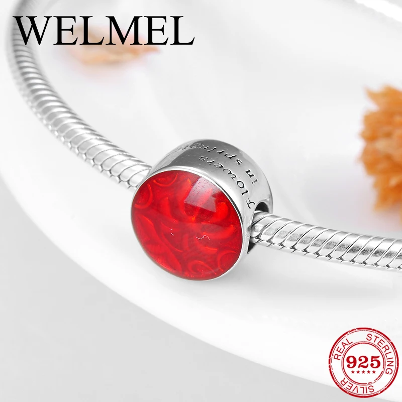 

Bright red Enamel flower beads 925 Sterling Silver accessories trendy 2018 Fit Original Pandora Charm Bracelet Jewelry