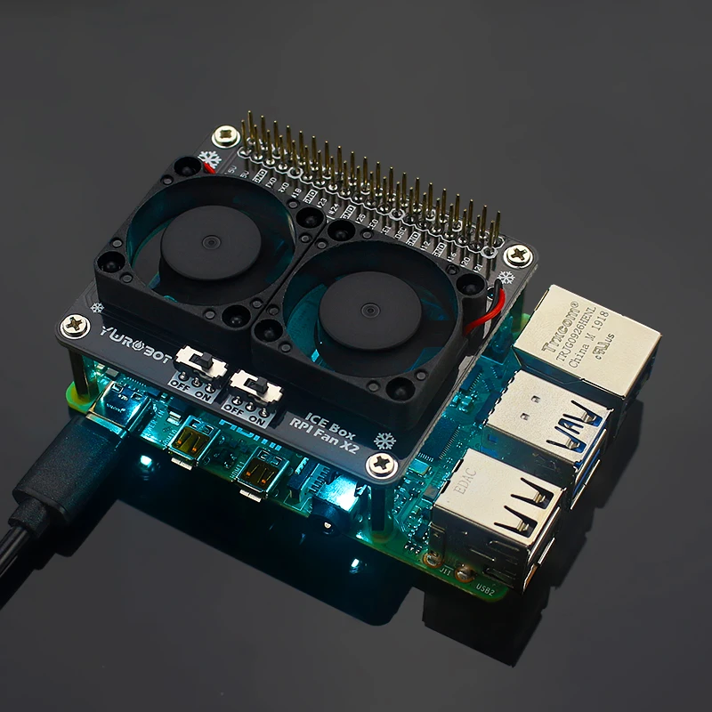 Raspberry pi Modelo b Gpio Extenstion Placa Interruptor Ventilador de Refrigeração Chapéu com Led Azul Único Ventilador Duplo para Raspberry pi 4b 3b Mais 3b - Imagem 2