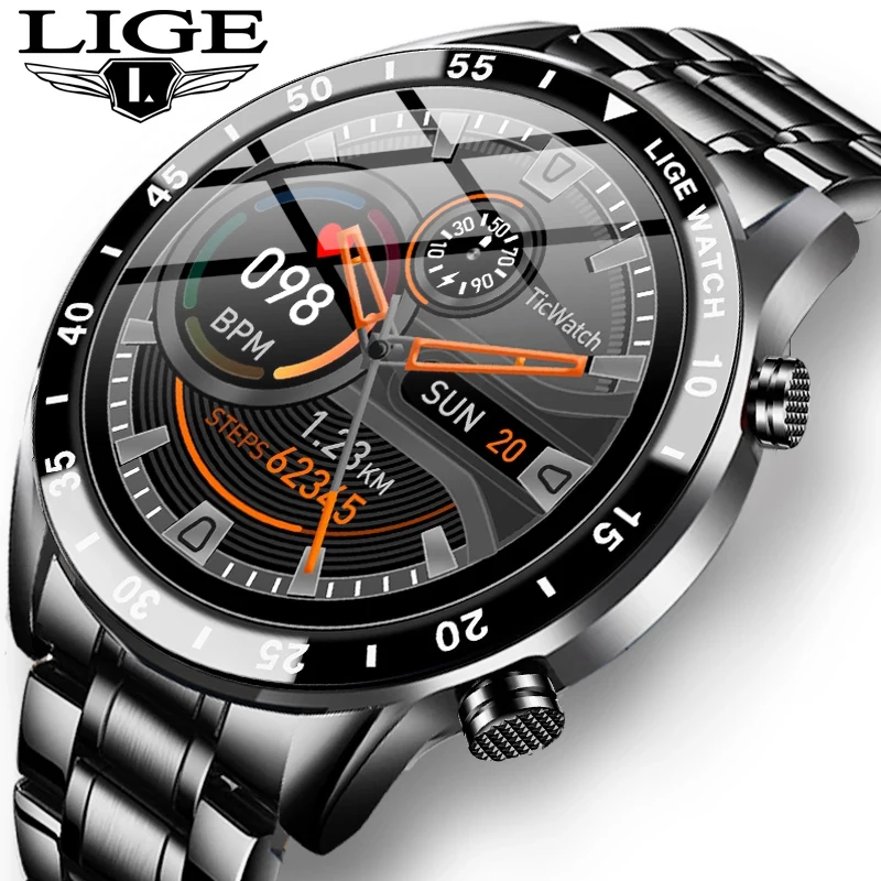 LIGE 2021 New Smart Watch Men Heart Rate Blood Pressure Information Reminder Sport Waterproof Smart Watch for Android IOS Phone