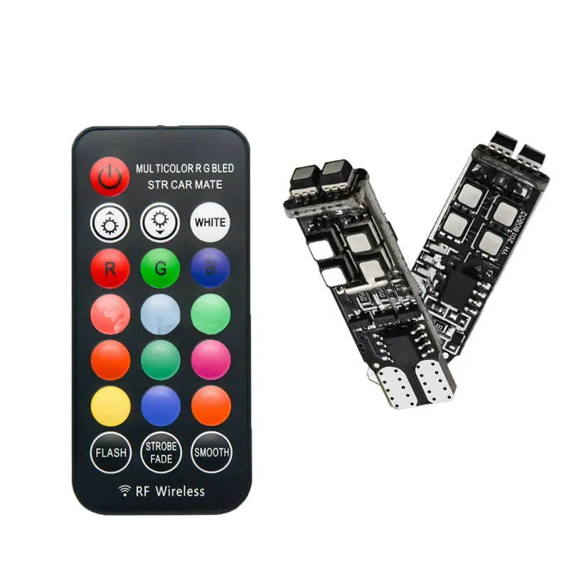 

Car Led Colorful T10 3535 RGB W5W 10SMD RF with Remote Flash Light Wide Reading Light Bulb