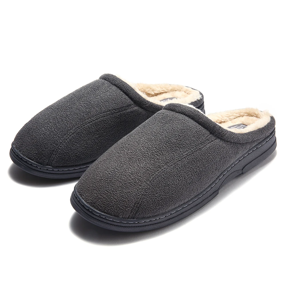Мужские пушистые уютные тапочки без шнуровки; зимняя домашняя обувь для дома и улицы - Color: Gray