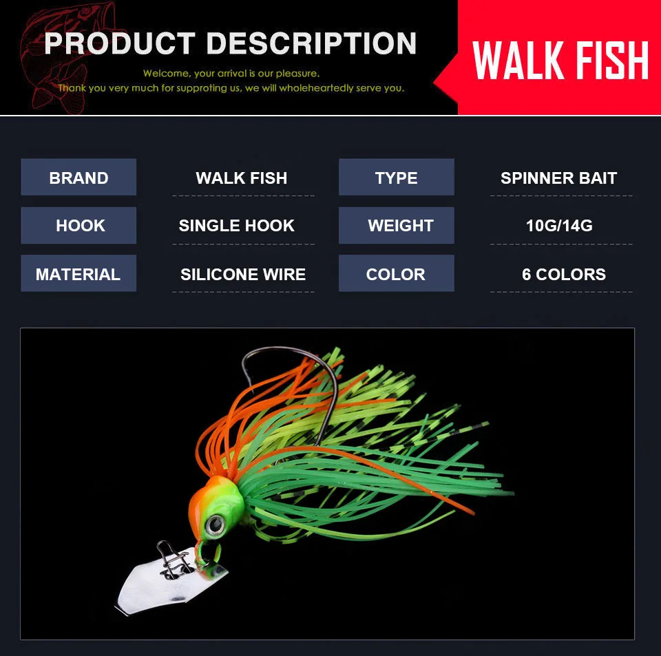 WALK FISH 10 г/14 г Спиннер приманка рыболовная приманка Buzzbait болтовня приманка воблер isca, искусственный каучук юбка для окуня Щука walleye