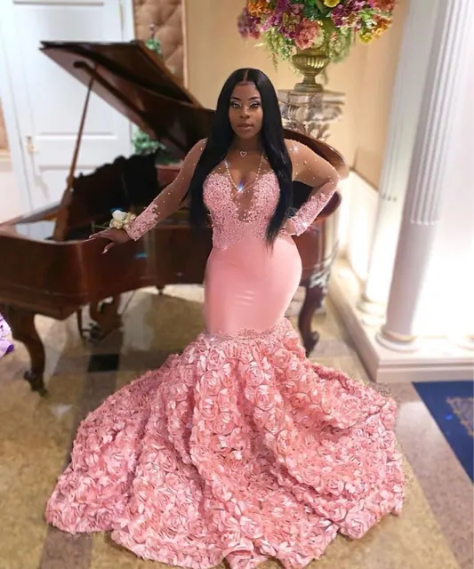 Long Pink Prom Dresses 2022 V-neck Long 