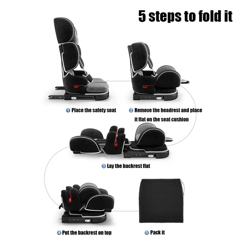 Portable Baby Car Safety Seat Folding Child Car Booster Seat Adjustable Kids Safety Chair For 9M-12Y