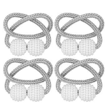

4 Pcs netic Curtain Tiebacks Clips - Window Tie Backs Holders for Home Office Decorative Rope Holdbacks (Gray)