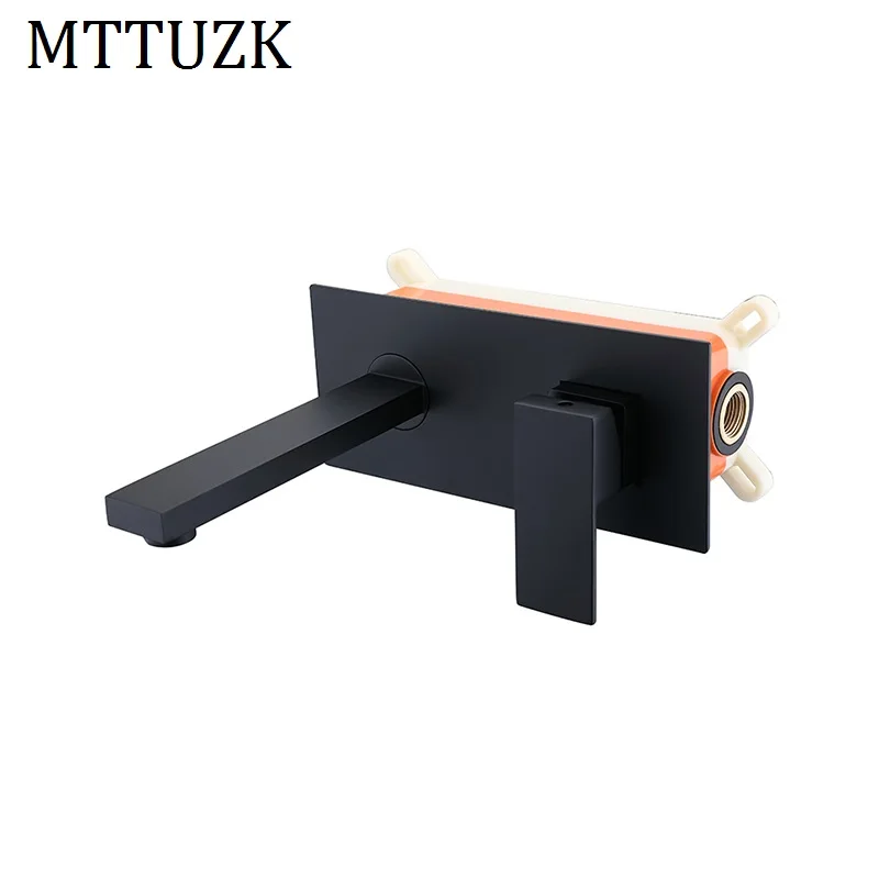 

MTTUZK Wall-mounted Concealed With Pre-embedded Box Matte Black Basin Faucet Brass Hot and Cold Water Washbasin Mixer Tap