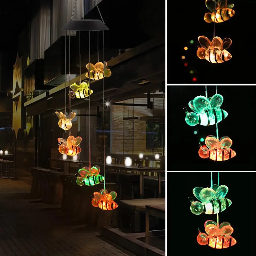 New Arrival!!! Color-changing Outdoor Pendant Bell Solar Powered Lamp Bee Wind Chime LED Light Hot Sales Wholesales Dropshipping new arrival color changing outdoor pendant bell solar powered lamp bee wind chime led light hot sales wholesales dropshipping