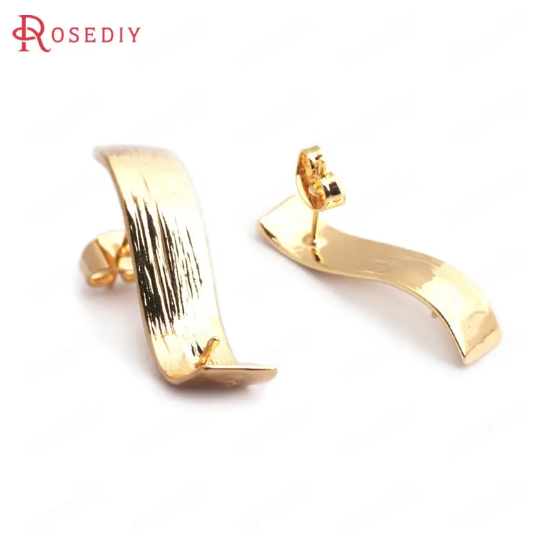 

(F027)6 pieces 28x7mm High Quality Gold Color Brass Rectangular Wave Stud Earrings Diy Jewelry Findings Accessories