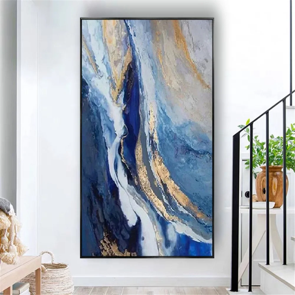 

Hand-Painted Modern Abstract Oil Painting On Canvas Blue Sea Ocean River Wall Art For Living Room Porch Hall Home Decor Poster