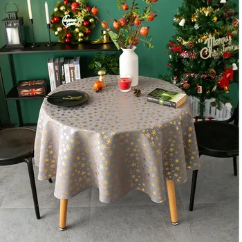 

Christmas Decoration Round Tablecloth Linen Cotton Snowflake Japanese Print Kitchen Dining Table Cover Cloth Christmas Ornaments