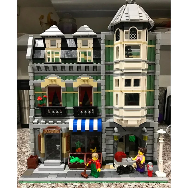 08 Green Grocer Lepinblocks Creator Expert City, 2462 шт., наборы зеленых продуктов, модели, строительные наборы, блоки, кирпичи, игрушки, совместимые 84008, 15008, 10185 - Цвет: 08 Green Grocer